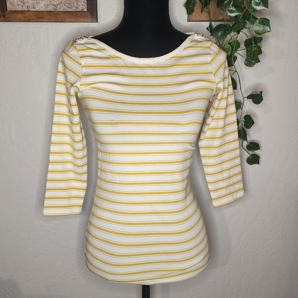 Matilda Jane Mustard Stripe Button Accent‎ Top Size XS